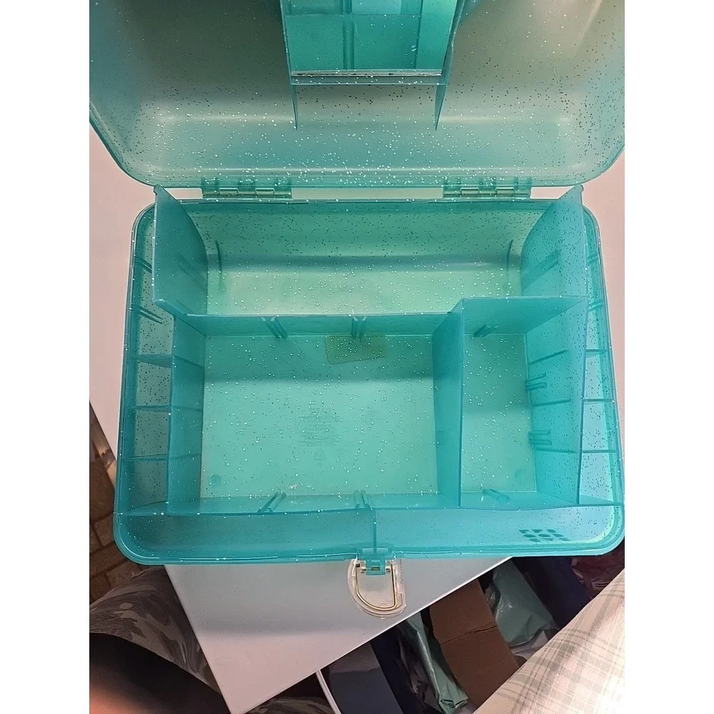 Vintage Caboodles Jellies Organizer Vanity Teal Blue Glitter Makeup Case 2762